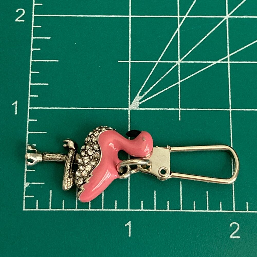 Pink Flamingo Bird Zipper Pull Clip On Purse Charm Backpack Silver Plated Island - Picture 9 of 9